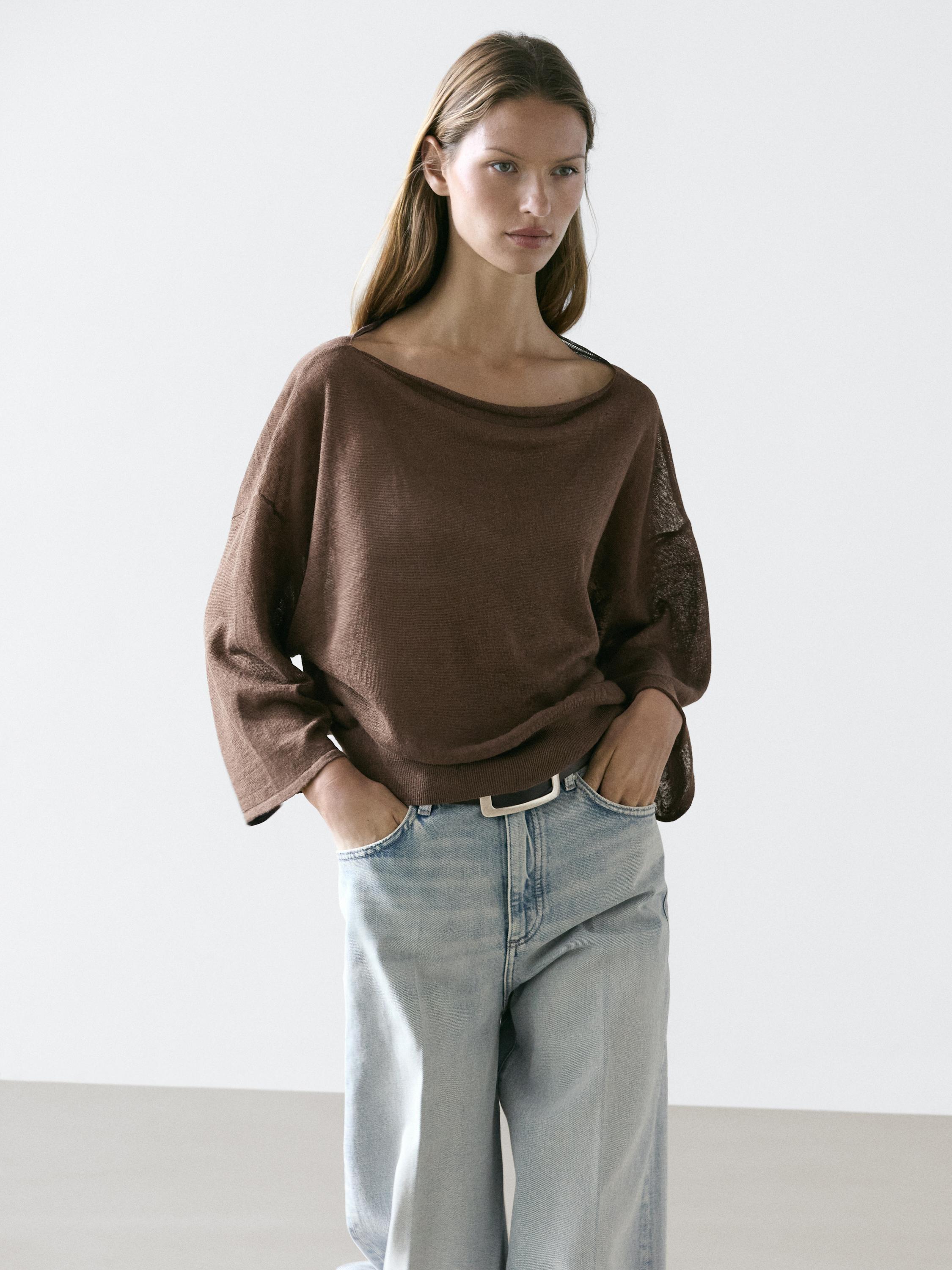 T-shirt en maille col bateau lin